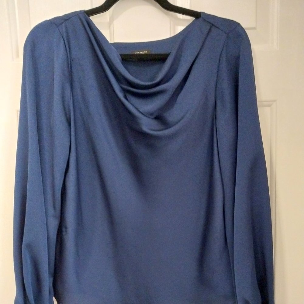Ann Taylor Factory Navy Draped Blouse